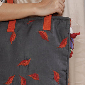 Grey - Chandi Maati Kantha Work Cotton Tote Bag