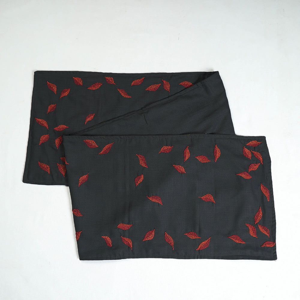 Grey Chandi Mati Tagai Work Silk Cotton Table Runner