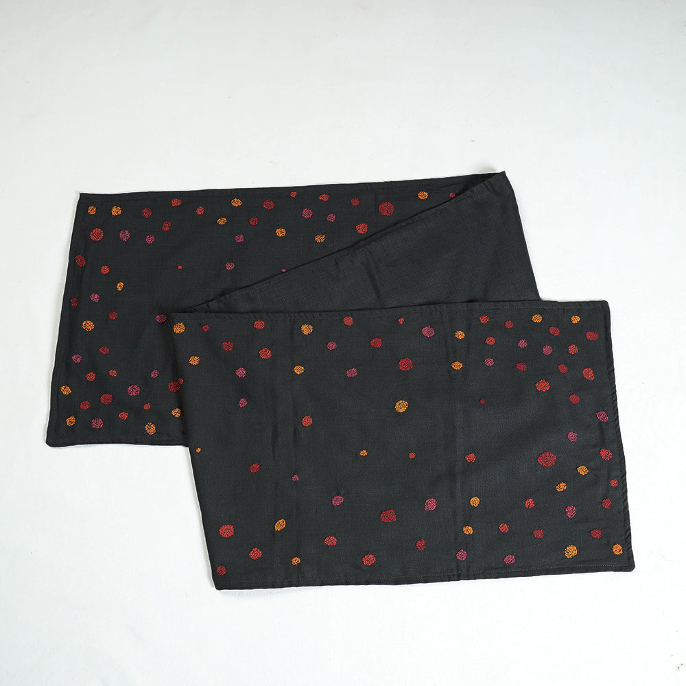 Grey Chandi Mati Tagai Work Silk Cotton Table Runner