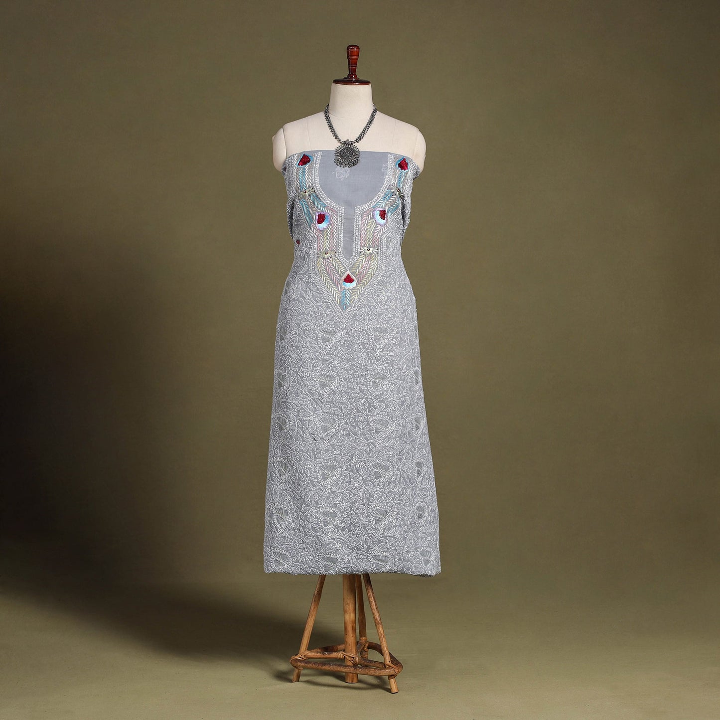 Chikankari with Parsi Style Embroidery Cotton Kurta Material