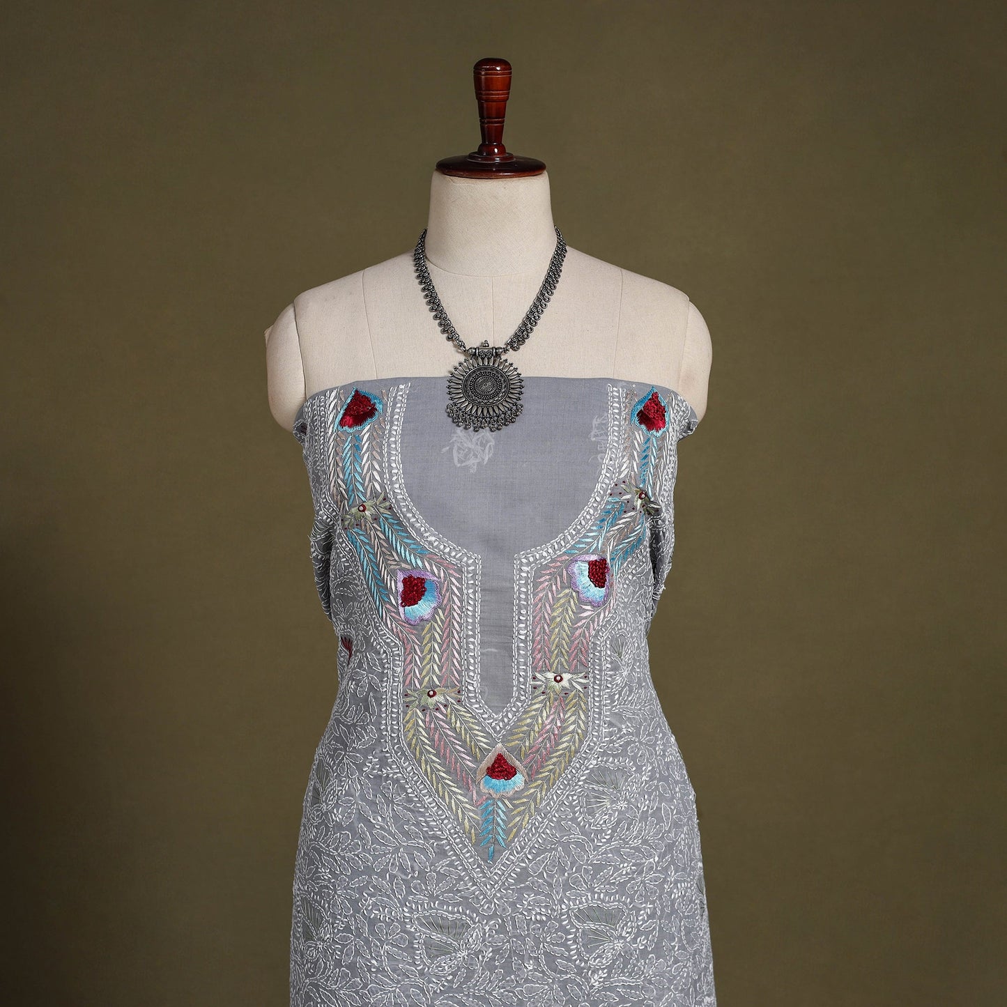 Chikankari with Parsi Style Embroidery Cotton Kurta Material