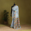 Grey - chinon silk hand embroidery phulkari saree 10