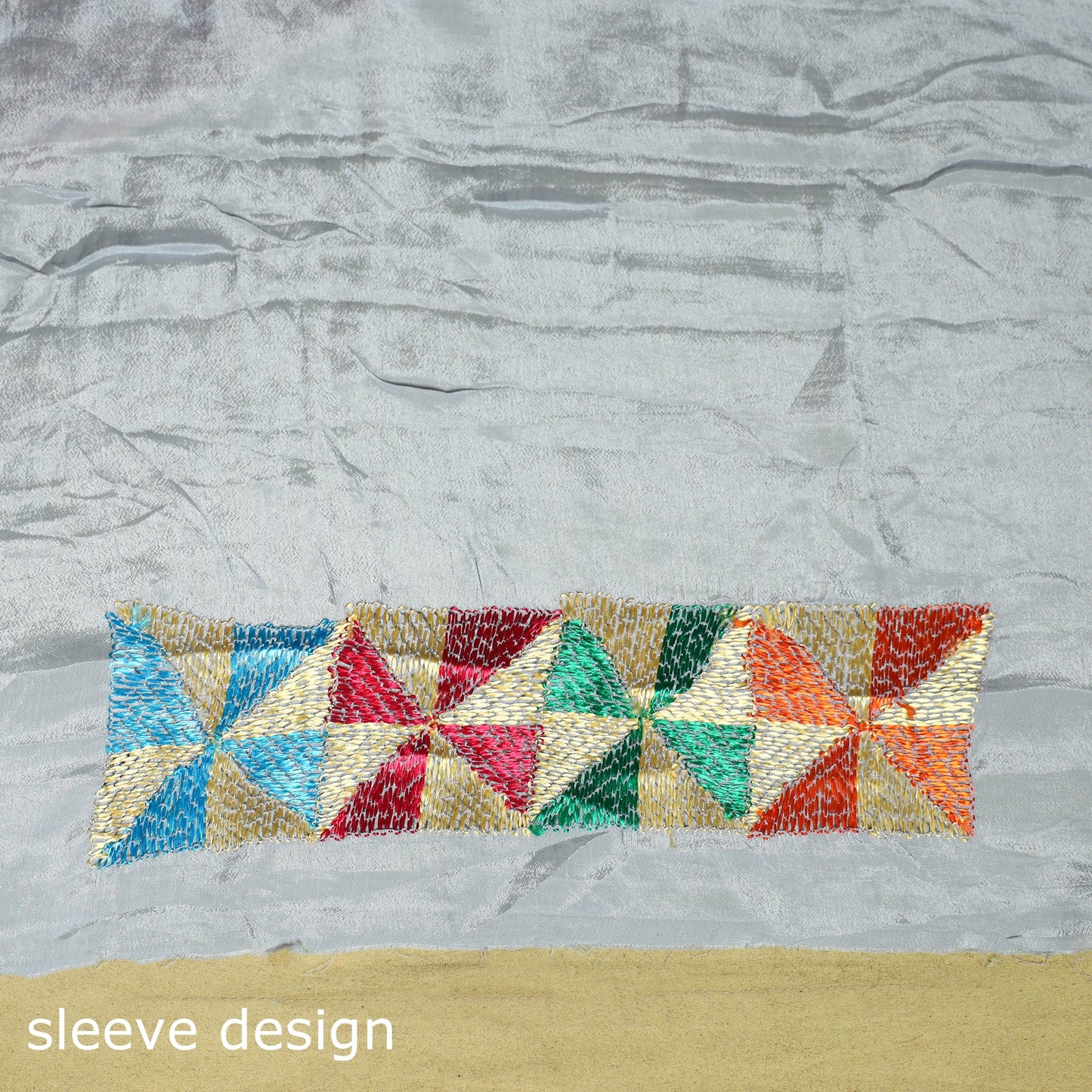 Grey - chinon silk hand embroidery phulkari saree 10