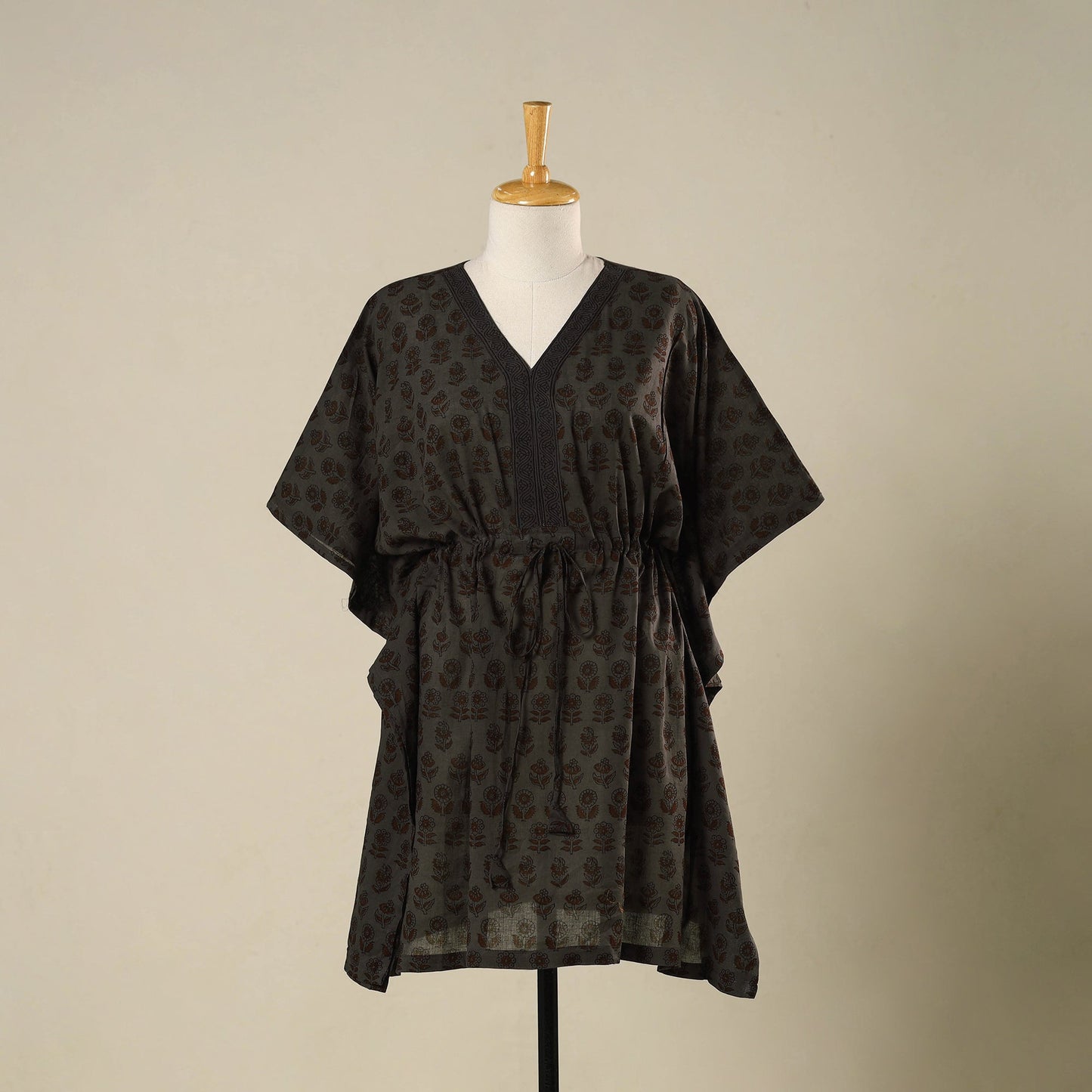 Grey - cotton bagh kaftan with tie-up waist (medium) 01