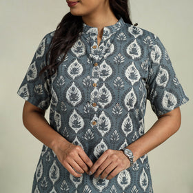  Grey Block Print Cotton Bagru Night Suit Set