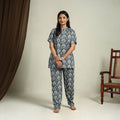  Grey Block Print Cotton Bagru Night Suit Set