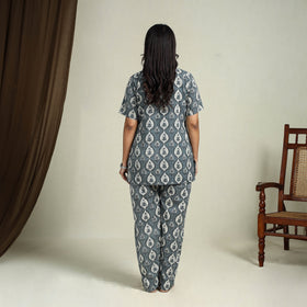  Grey Block Print Cotton Bagru Night Suit Set