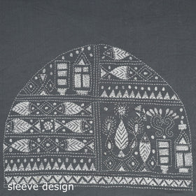 Grey Cotton Bengal Kantha Stitch Blouse Piece 