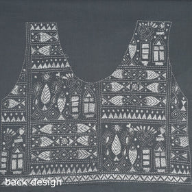 Grey Cotton Bengal Kantha Stitch Blouse Piece 
