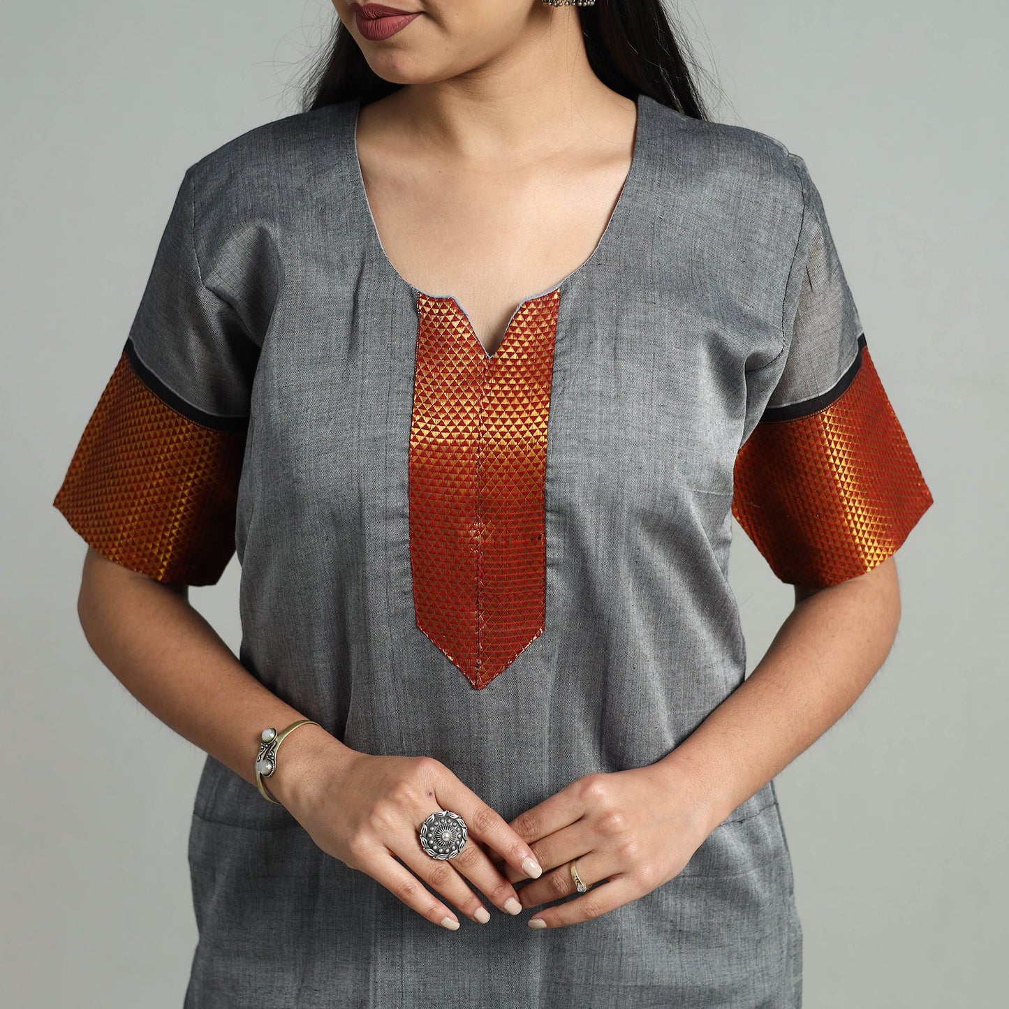  Cotton Grey Dharwad Kurta Set with Palazzo & Dupatta