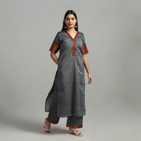  Grey Cotton Dharwad Kurta Set with Palazzo & Dupatta