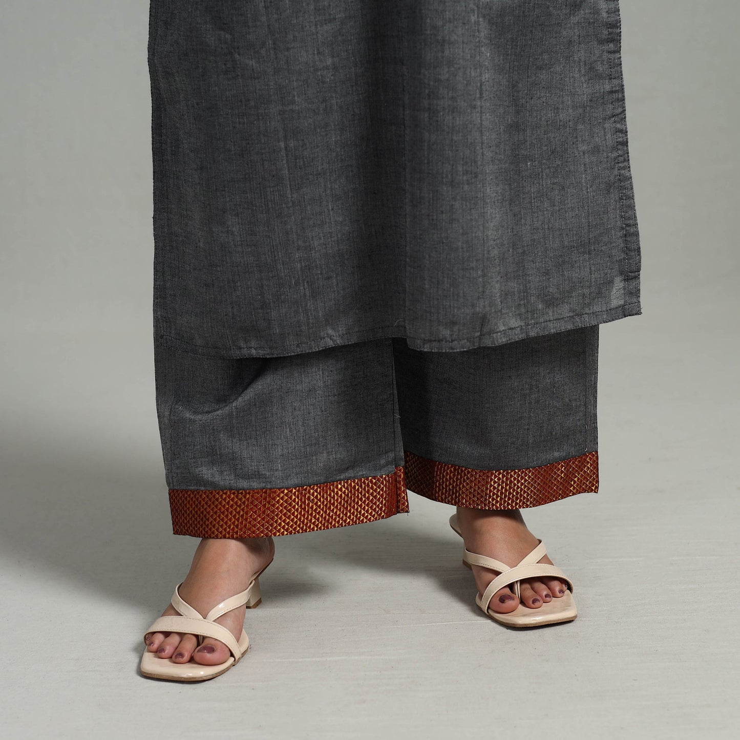  Grey Cotton Dharwad Kurta Set with Palazzo & Dupatta