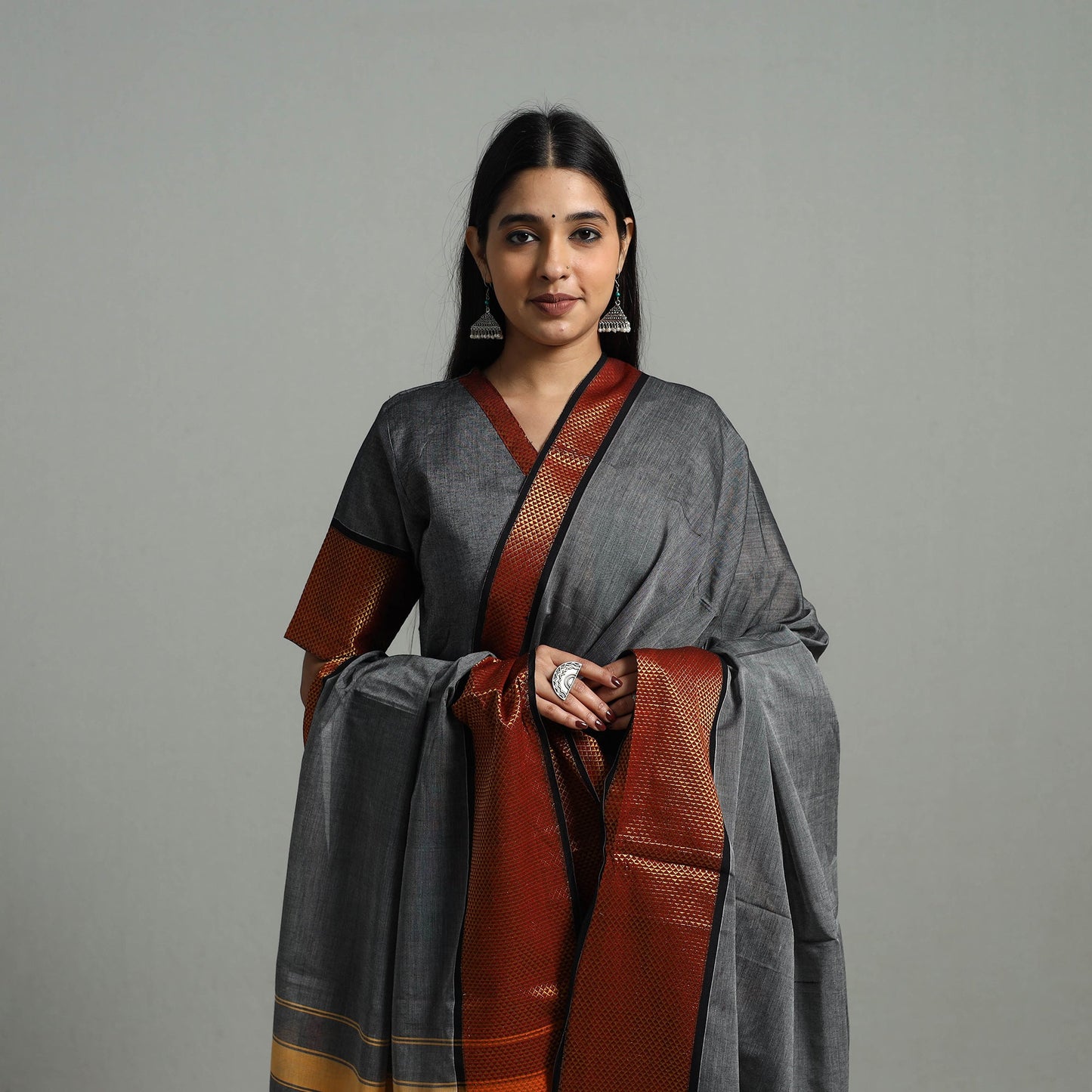  Grey Cotton Dharwad Kurta Set with Palazzo & Dupatta