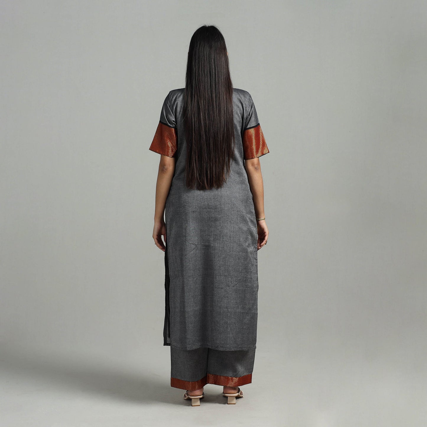  Grey Cotton Dharwad Kurta Set with Palazzo & Dupatta