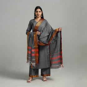  Grey Cotton Dharwad Kurta Set with Palazzo & Dupatta