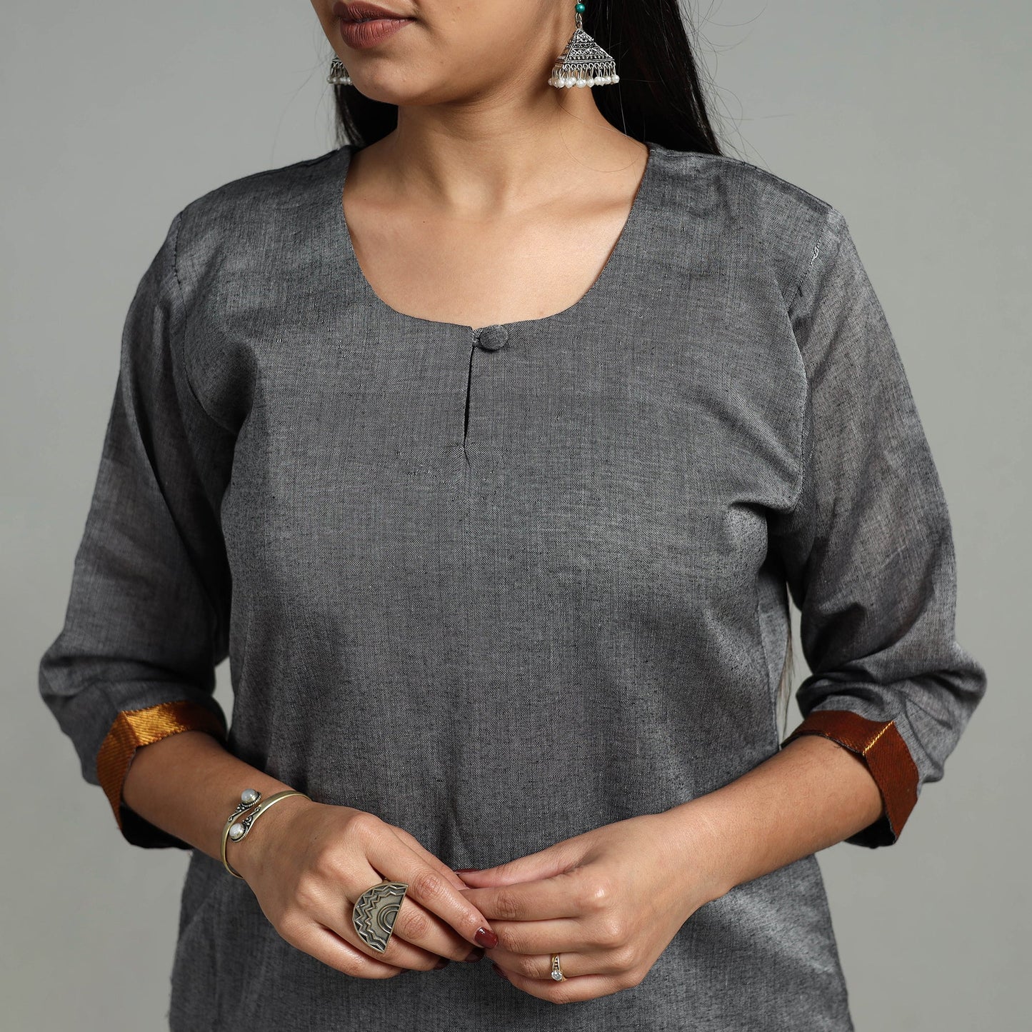  Grey Cotton Dharwad Kurta Set with Palazzo & Dupatta