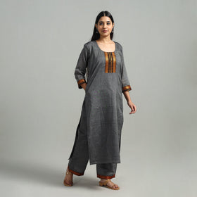  Grey Cotton Dharwad Kurta Set with Palazzo & Dupatta