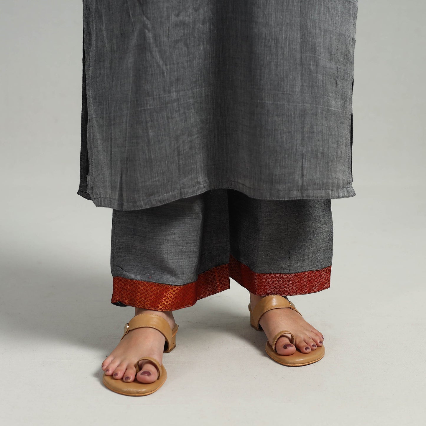  Cotton Grey Dharwad Kurta Set with Palazzo & Dupatta