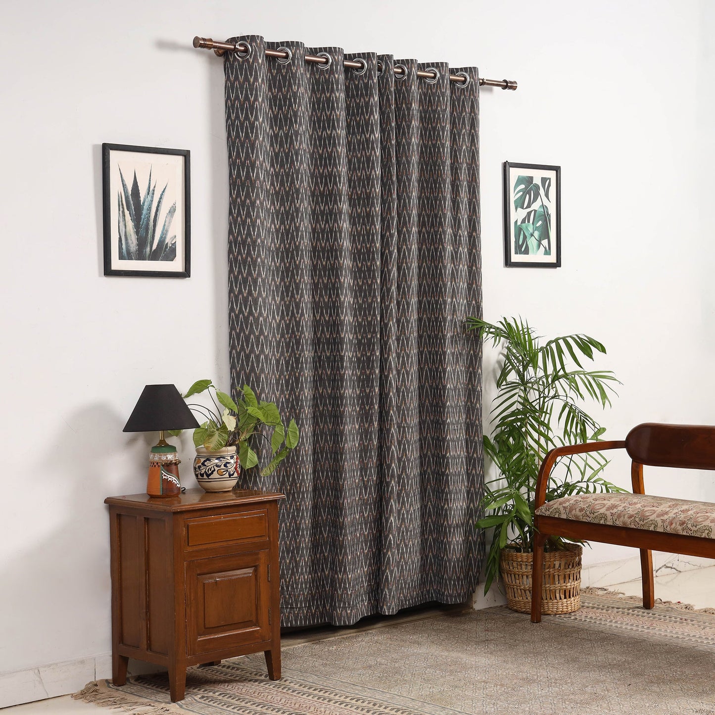 Grey - cotton door pochampally ikat curtain (7 x 3 feet)