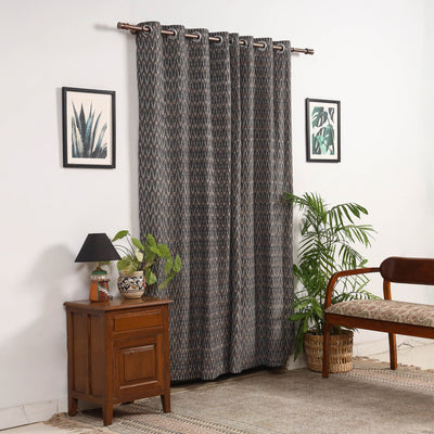 Grey - cotton door pochampally ikat curtain (7 x 3 feet)
