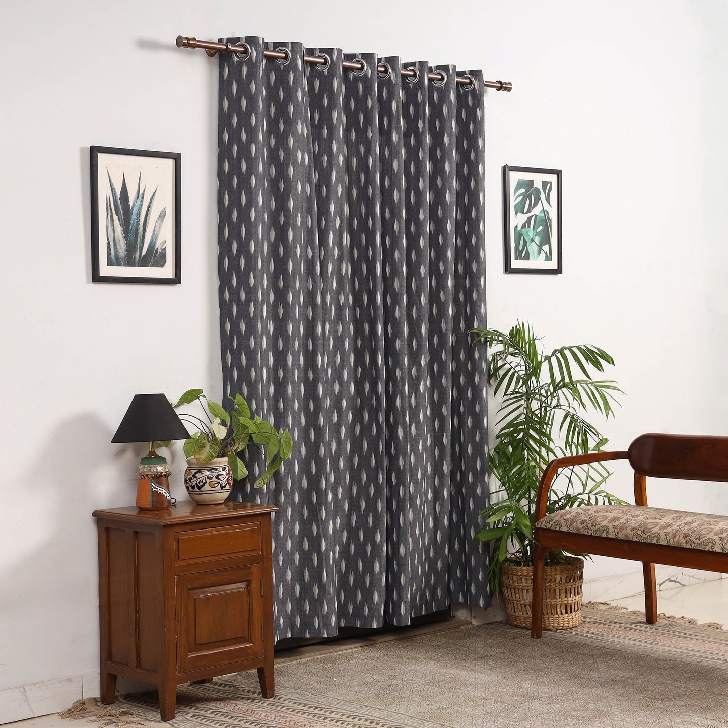 Grey - cotton door pochampally ikat curtain (7 x 3 feet)