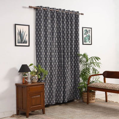 Grey - cotton door pochampally ikat curtain (7 x 3 feet)