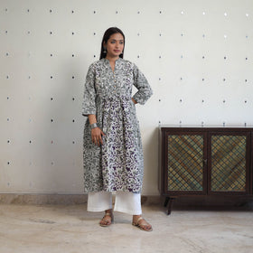 Grey - cotton flared batik print kurta 06 - handcrafted