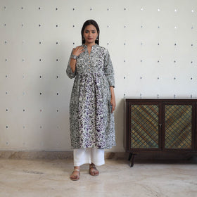 Grey - cotton flared batik print kurta 06 - handcrafted