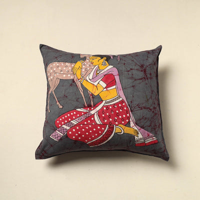 Grey Cotton Hand Batik Cushion Cover