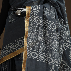 Grey - cotton hand batik saree with blouse 07 - handcrafted