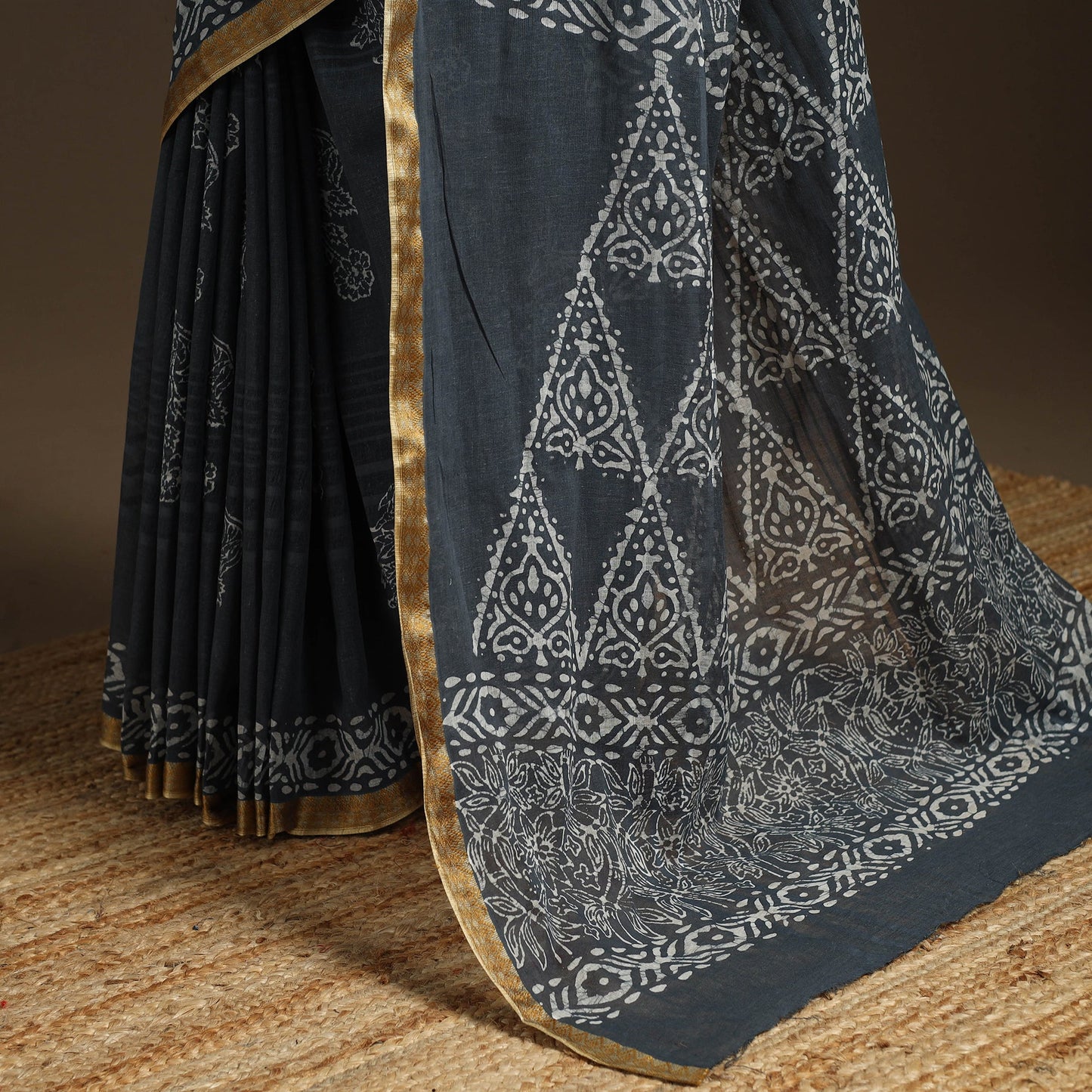 Grey - cotton hand batik saree with blouse 07 - handcrafted