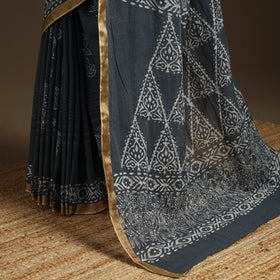 Grey - cotton hand batik saree with blouse 07 - handcrafted
