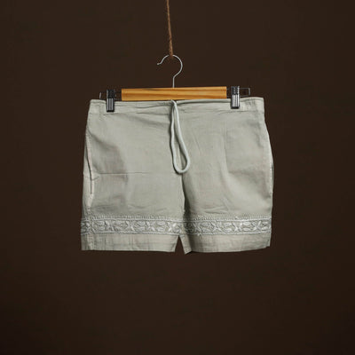 Buy Grey Cotton Hand Embroidery Chikankari Short