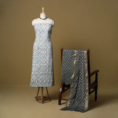 Pink - cotton hand kutch batik 3pc unstitched dress