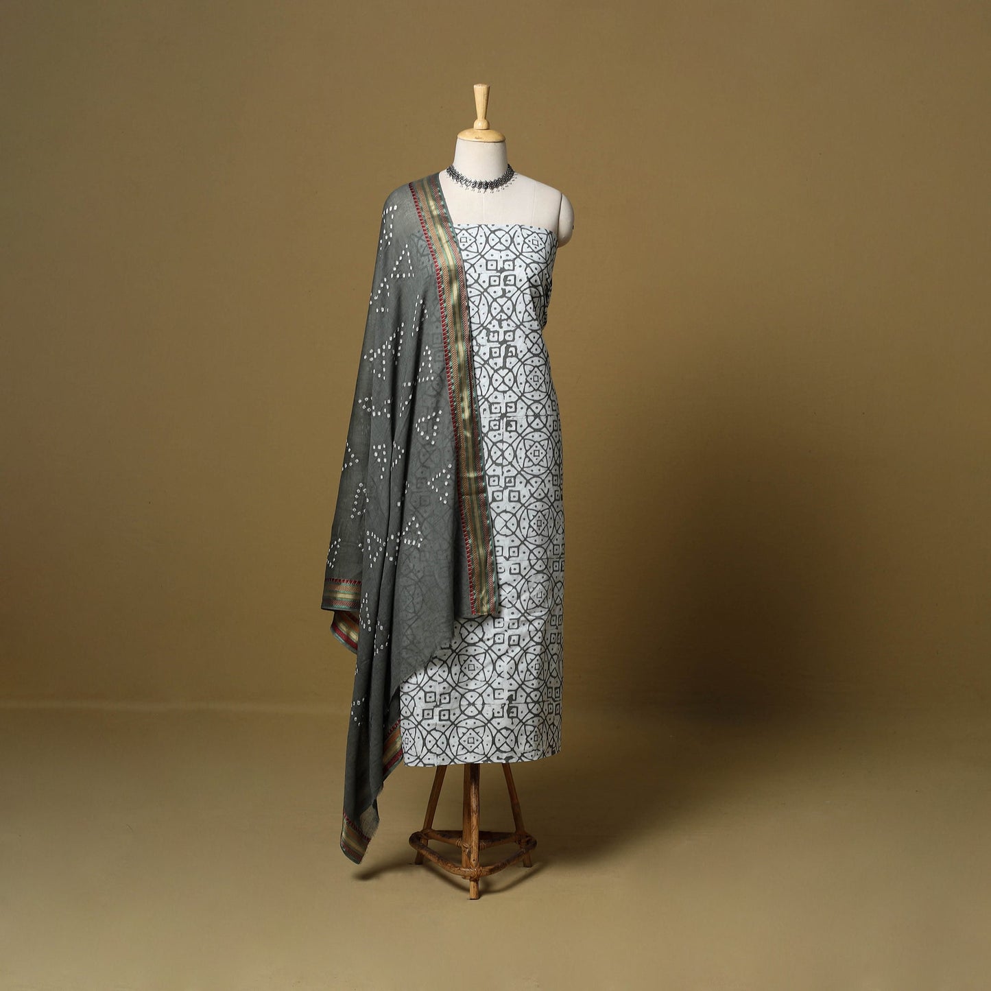 Pink - cotton hand kutch batik 3pc unstitched dress