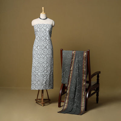 Pink - cotton hand kutch batik 3pc unstitched dress