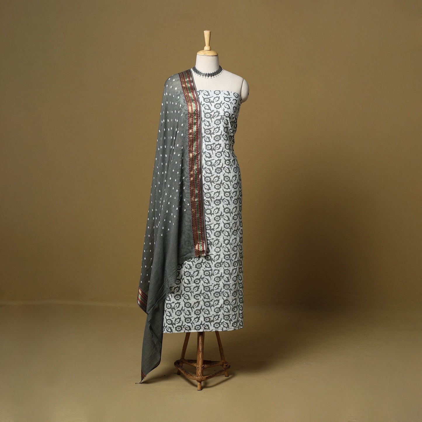 Pink - cotton hand kutch batik 3pc unstitched dress