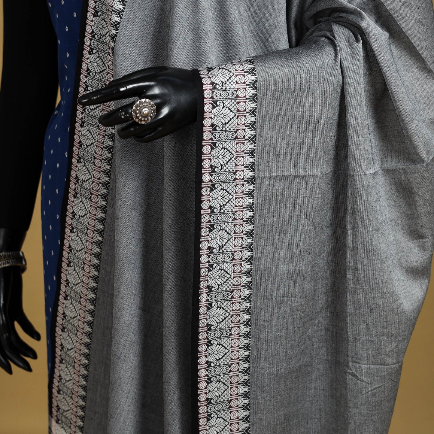 Grey - cotton jacquard dupatta with thread border 07