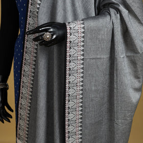 Grey - cotton jacquard dupatta with thread border 07