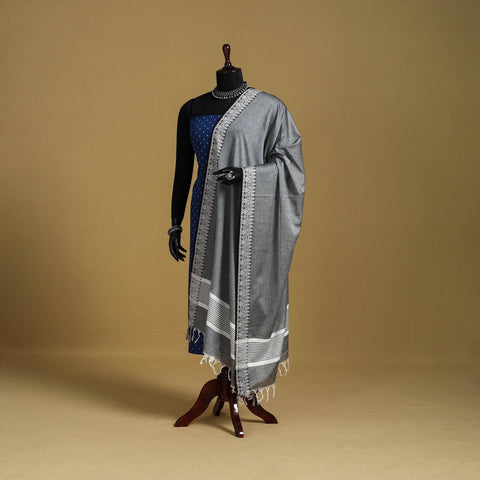 Grey - cotton jacquard dupatta with thread border 07