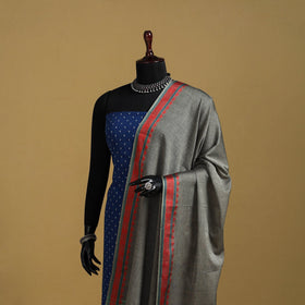 Grey - cotton jacquard dupatta with thread border 17