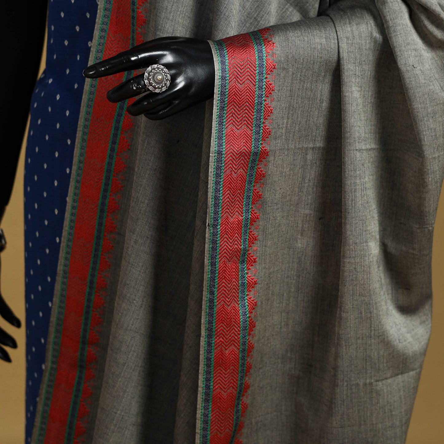 Grey - cotton jacquard dupatta with thread border 17