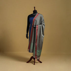 Grey - cotton jacquard dupatta with thread border 17