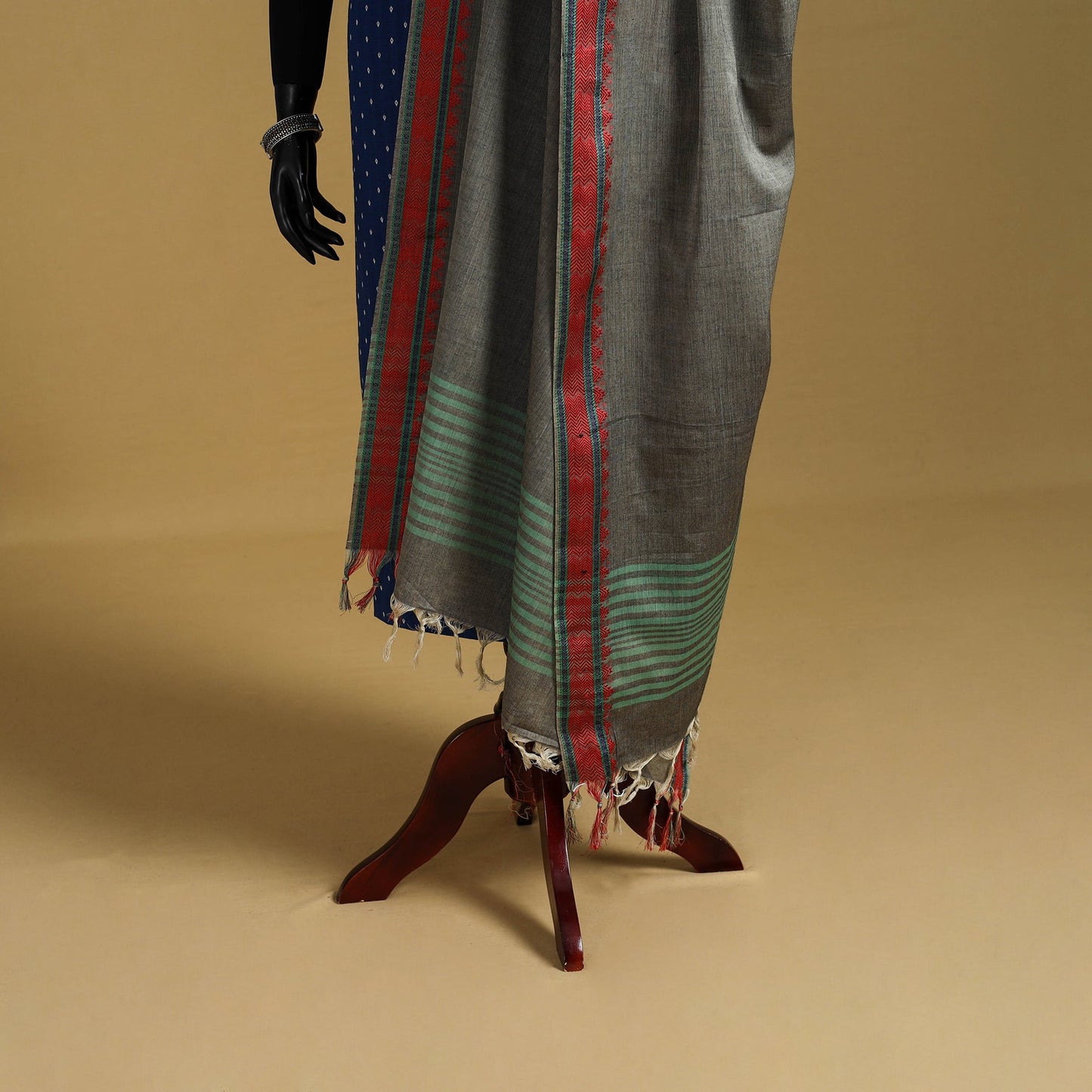 Grey - cotton jacquard dupatta with thread border 17