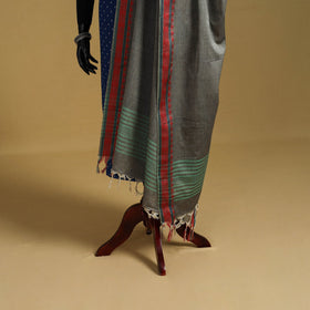 Grey - cotton jacquard dupatta with thread border 17