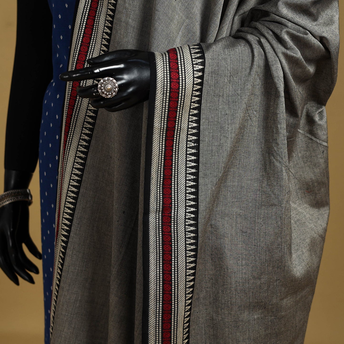 Grey - cotton jacquard dupatta with thread border 35