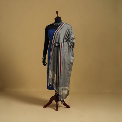 Grey - cotton jacquard dupatta with thread border 35