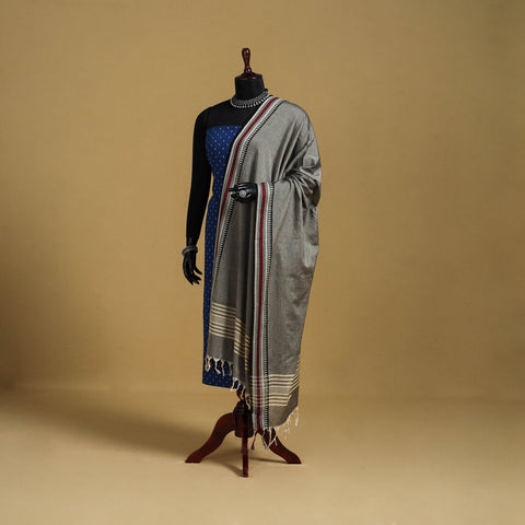 Grey - cotton jacquard dupatta with thread border 35