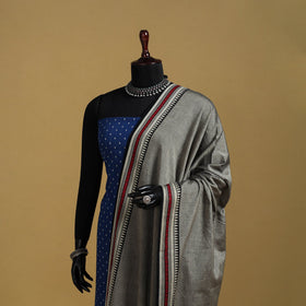Grey - cotton jacquard dupatta with thread border 35