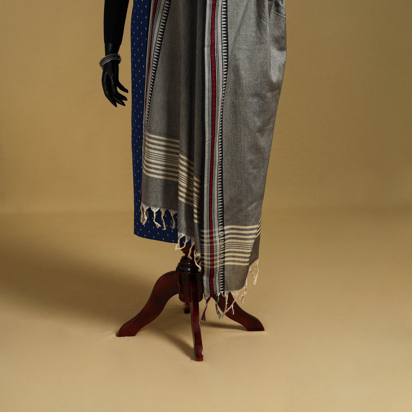 Grey - cotton jacquard dupatta with thread border 35